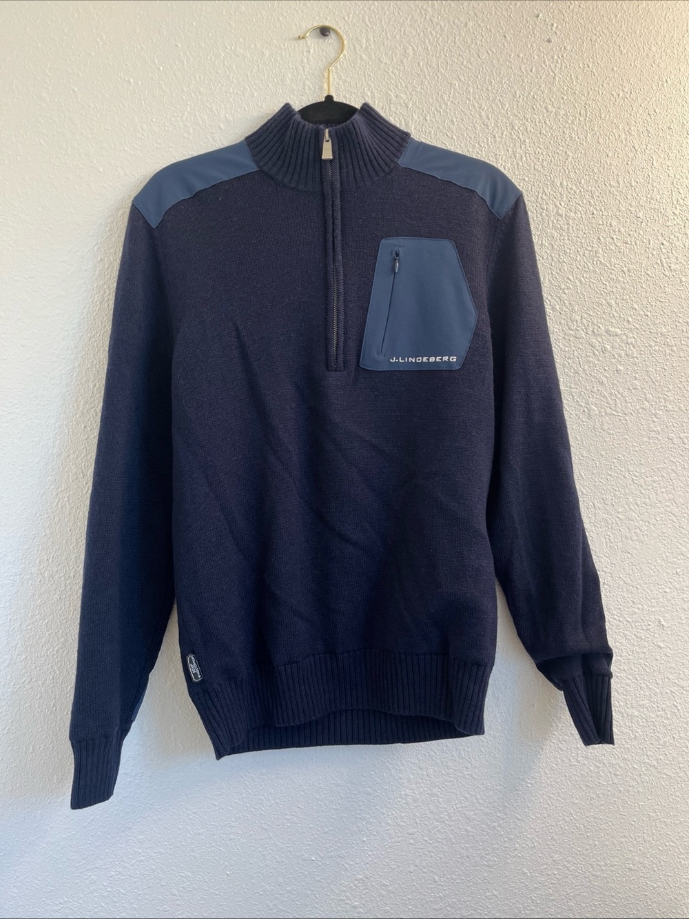 J.Lindeberg Mens M Wool Gore Windstopper 1/4 Zip Lined Pullover Jacket Golf